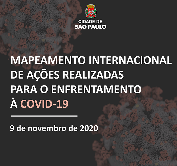 Arte com o texto Mapeamento Internacional de Ações Realizadas para o Enfrentamento à Covid-19, com data de 9 de novembro de 2020.